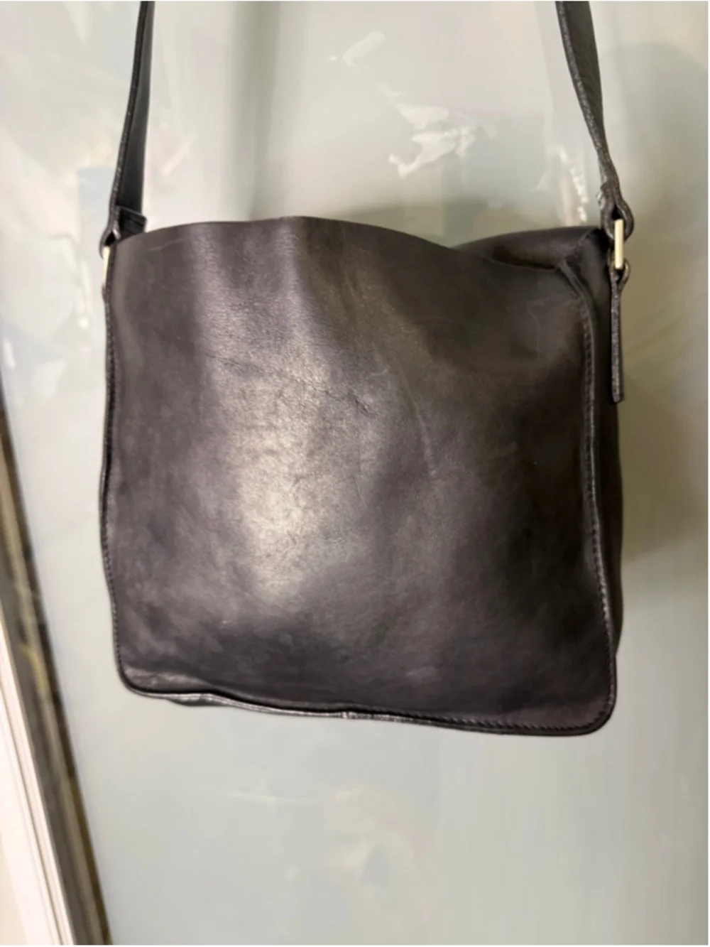 Men's Kenneth Cole Black Leather Messenger Bag One Size